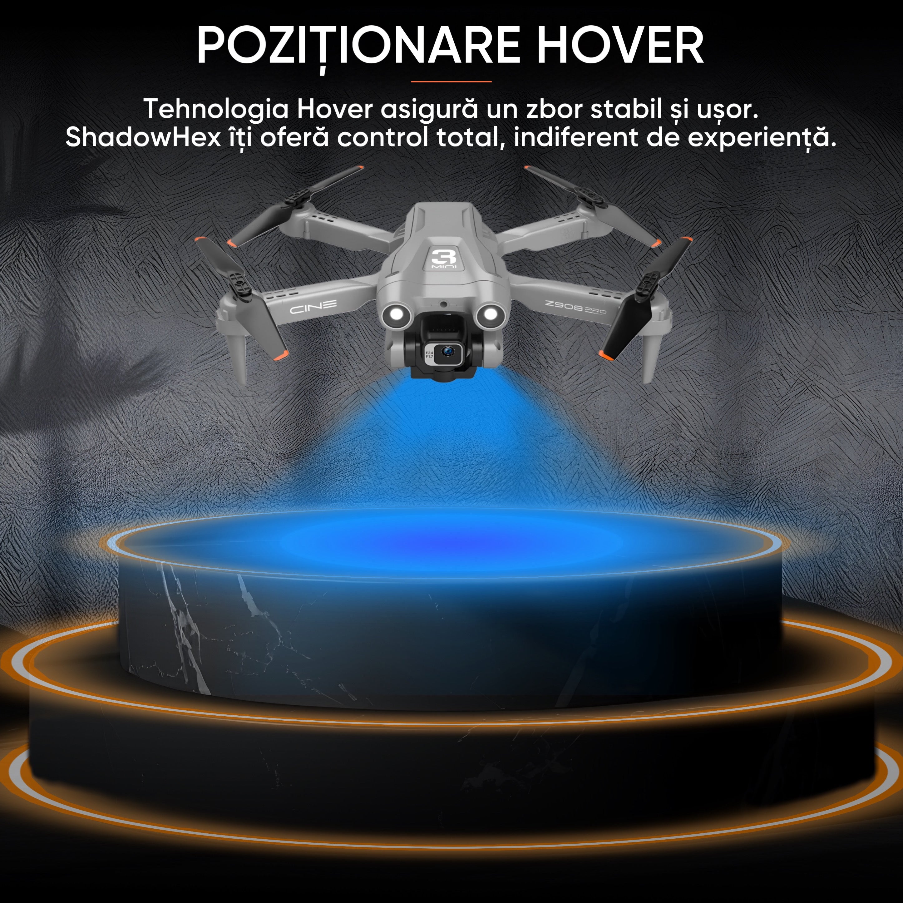 Drona cu camera duala Ultra-Clear HD, HexaCraft, Model ShadowHex, Gri