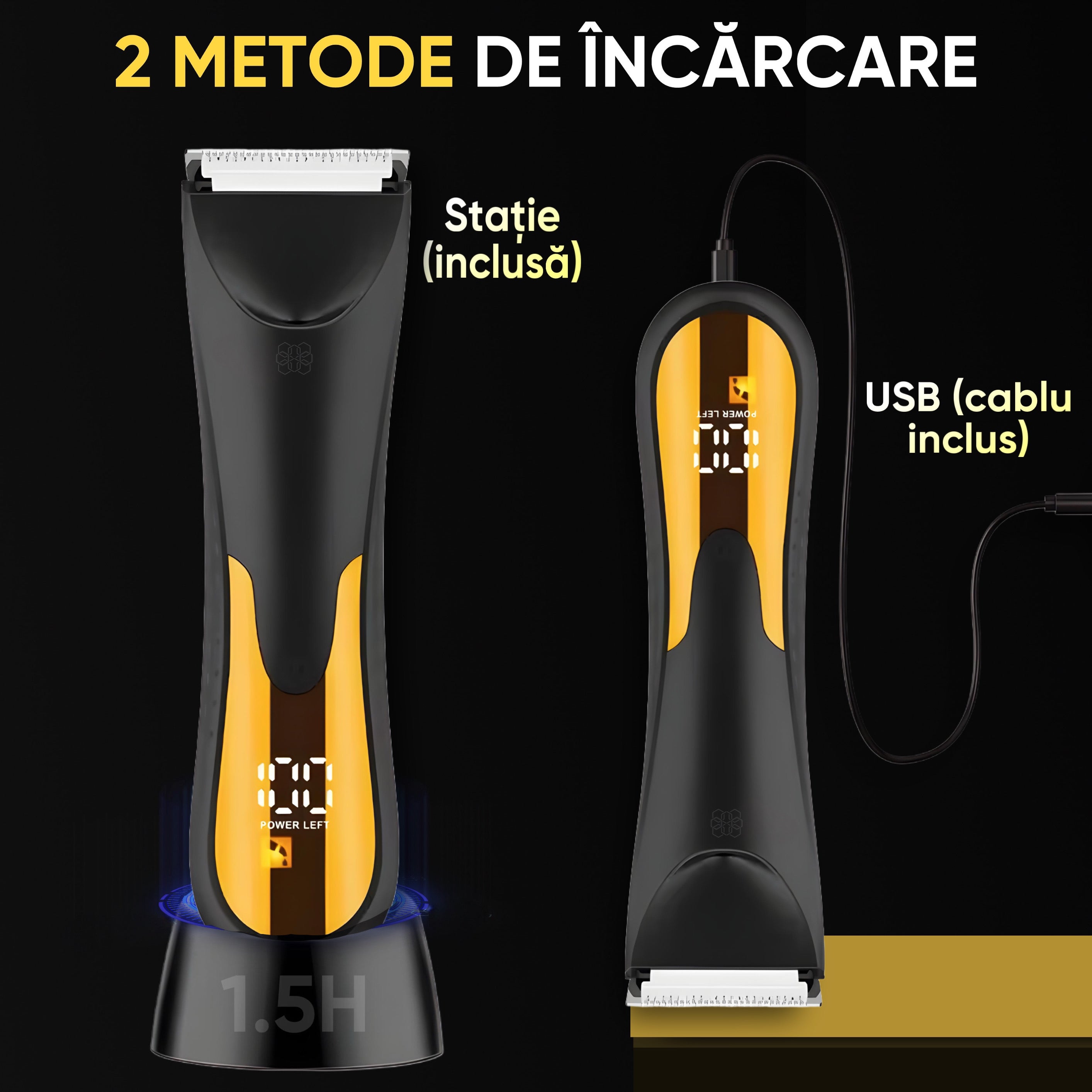 Trimmer cu lama ceramica si Lumina LED, HexaCut, Portocaliu