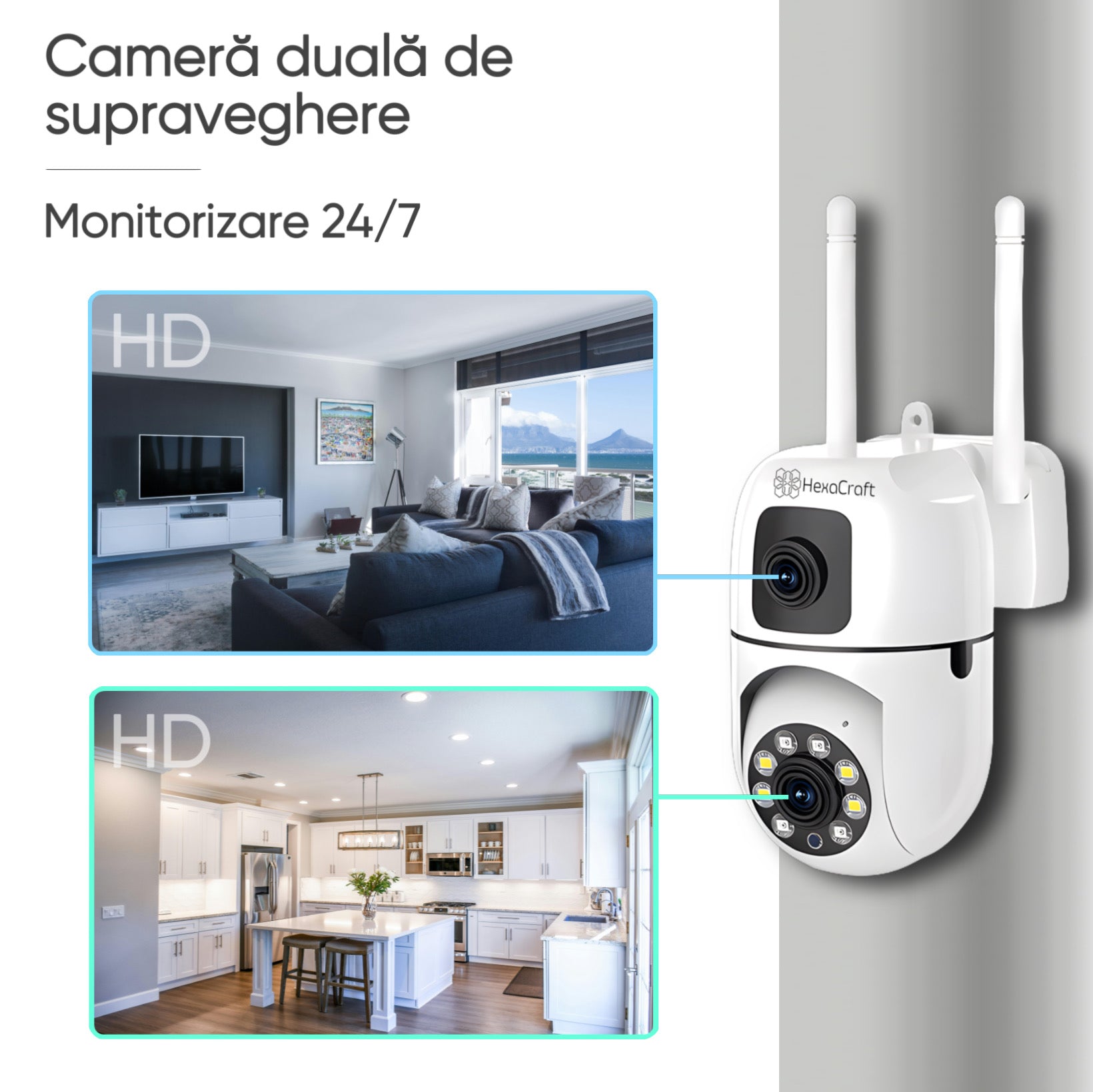 Camera De Supraveghere Video CCTV Dubla WIFI, HexaEye