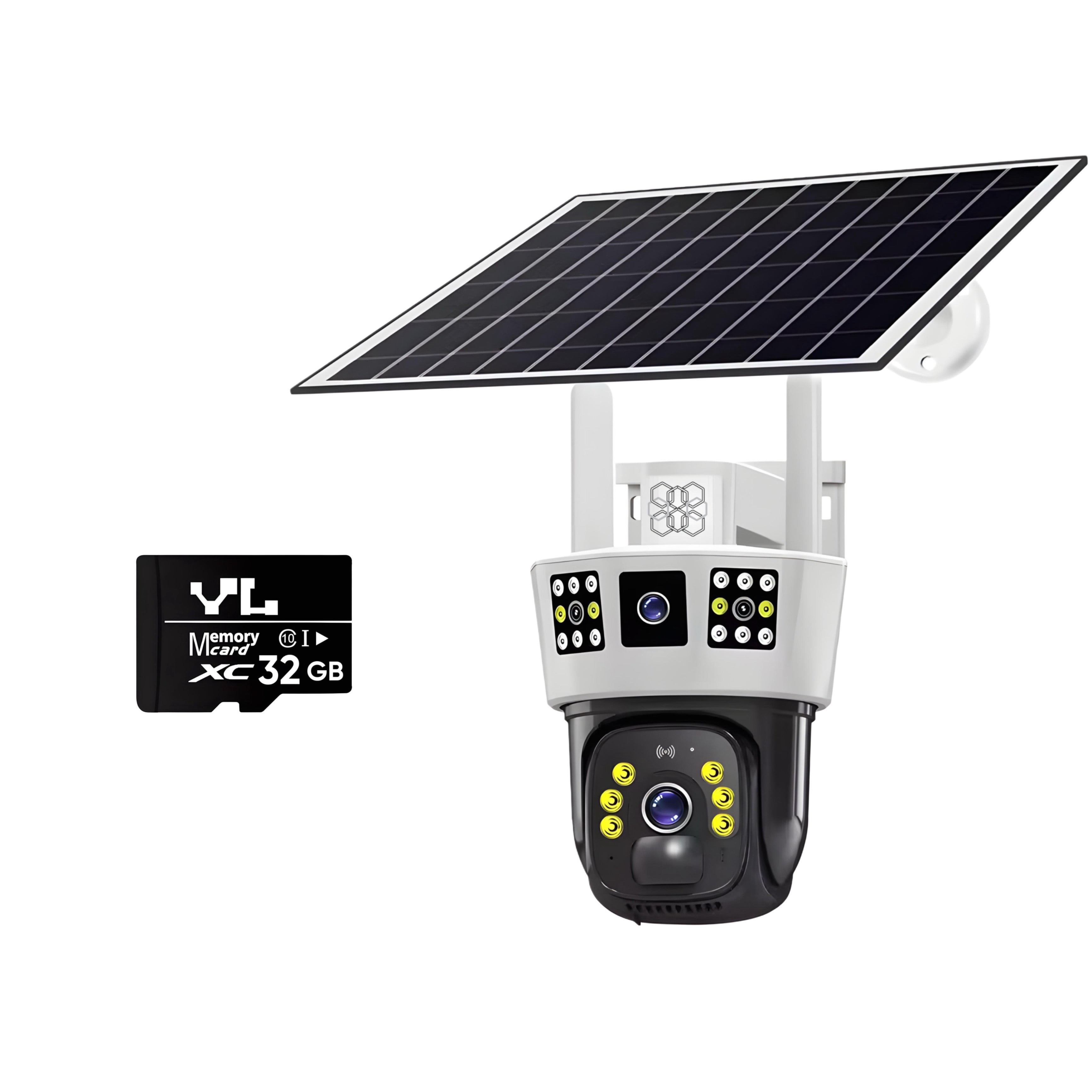 Camera de supraveghere Video CCTV cu vedere tripla, Panou solar 8000mAh, HexaEye
