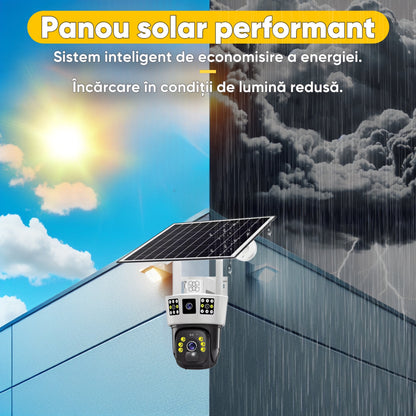 Camera de supraveghere Video CCTV cu vedere tripla, Panou solar 8000mAh, HexaEye