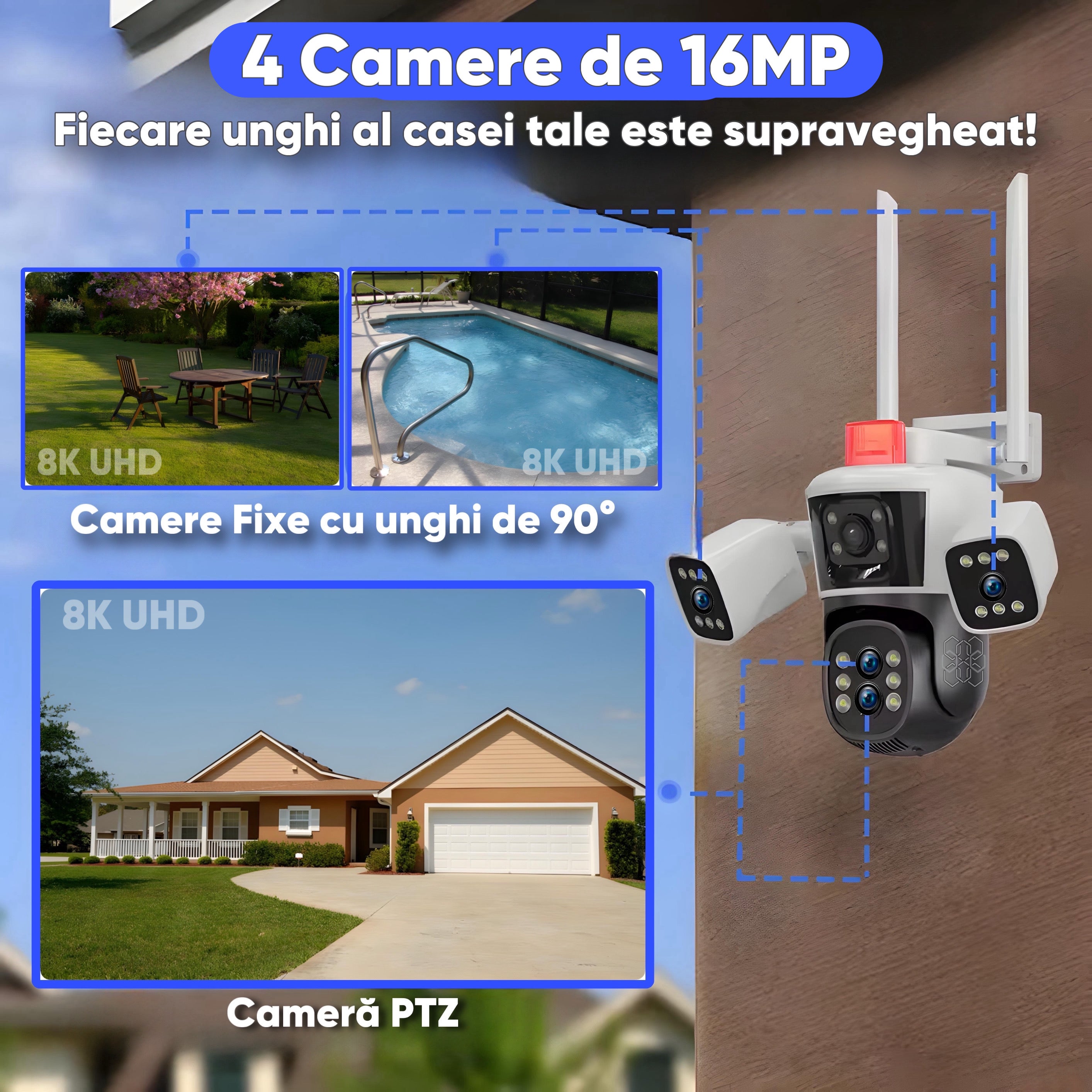 Camera de supraveghere cu 4 camere, 16MP, HexaEye CCTV
