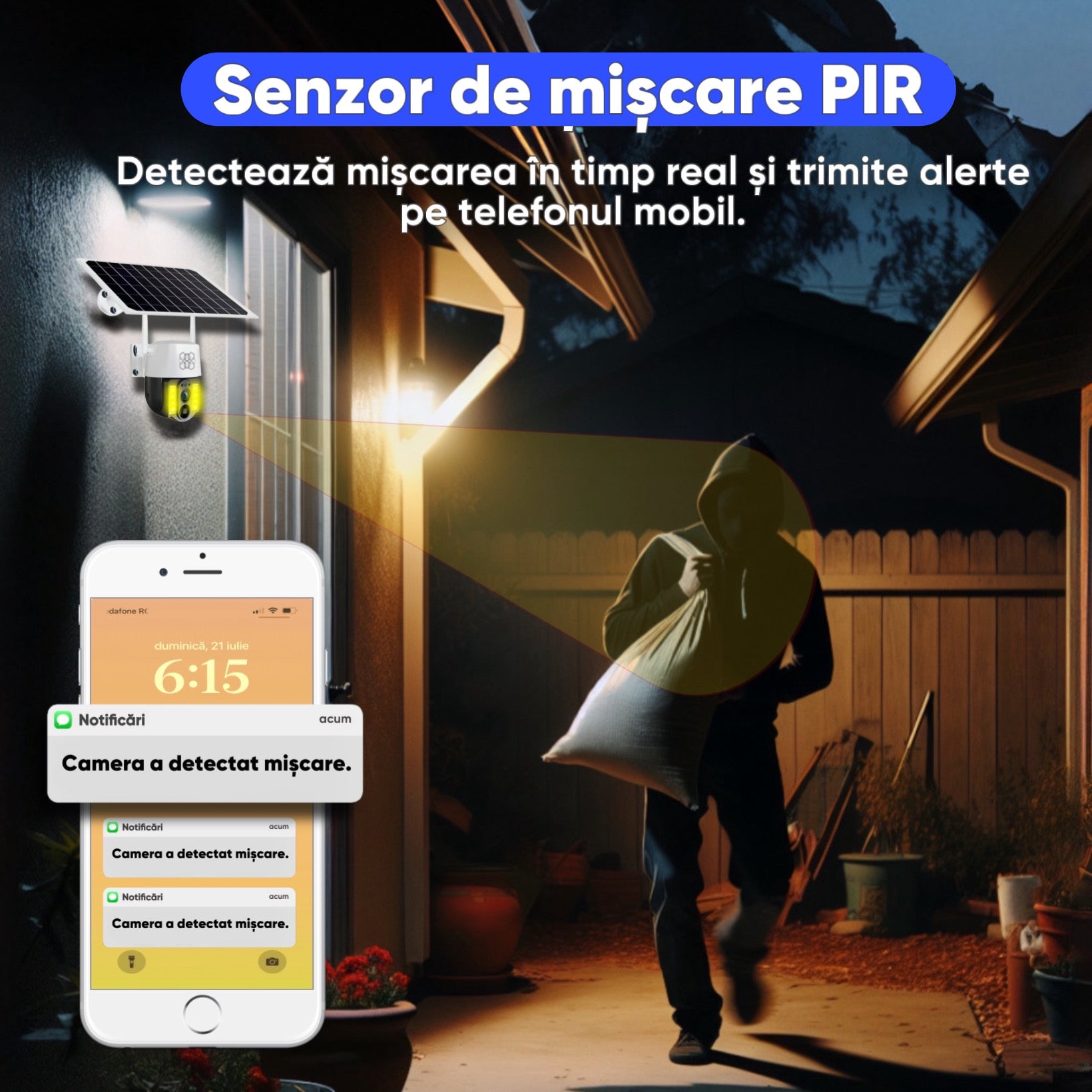 Camera de supraveghere video PTZ, Panou solar si cartela SIM, HexaEye