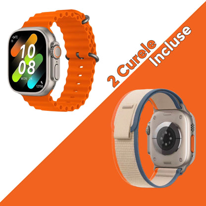 Ceas Smartwatch, Touchscreen, Ecran AMOLED, Asistent vocal, Monitorizarea starii de sanatate, Fitness, Meniu Waterfall, Cadran AI, Rezistent la apa si socuri, Portocaliu