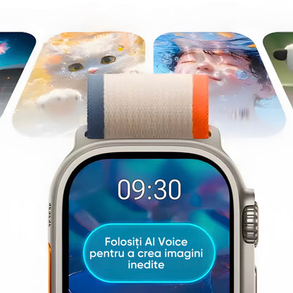 Ceas Smartwatch, Touchscreen, Ecran AMOLED, Asistent vocal, Monitorizarea starii de sanatate, Fitness, Meniu Waterfall, Cadran AI, Rezistent la apa si socuri, Portocaliu