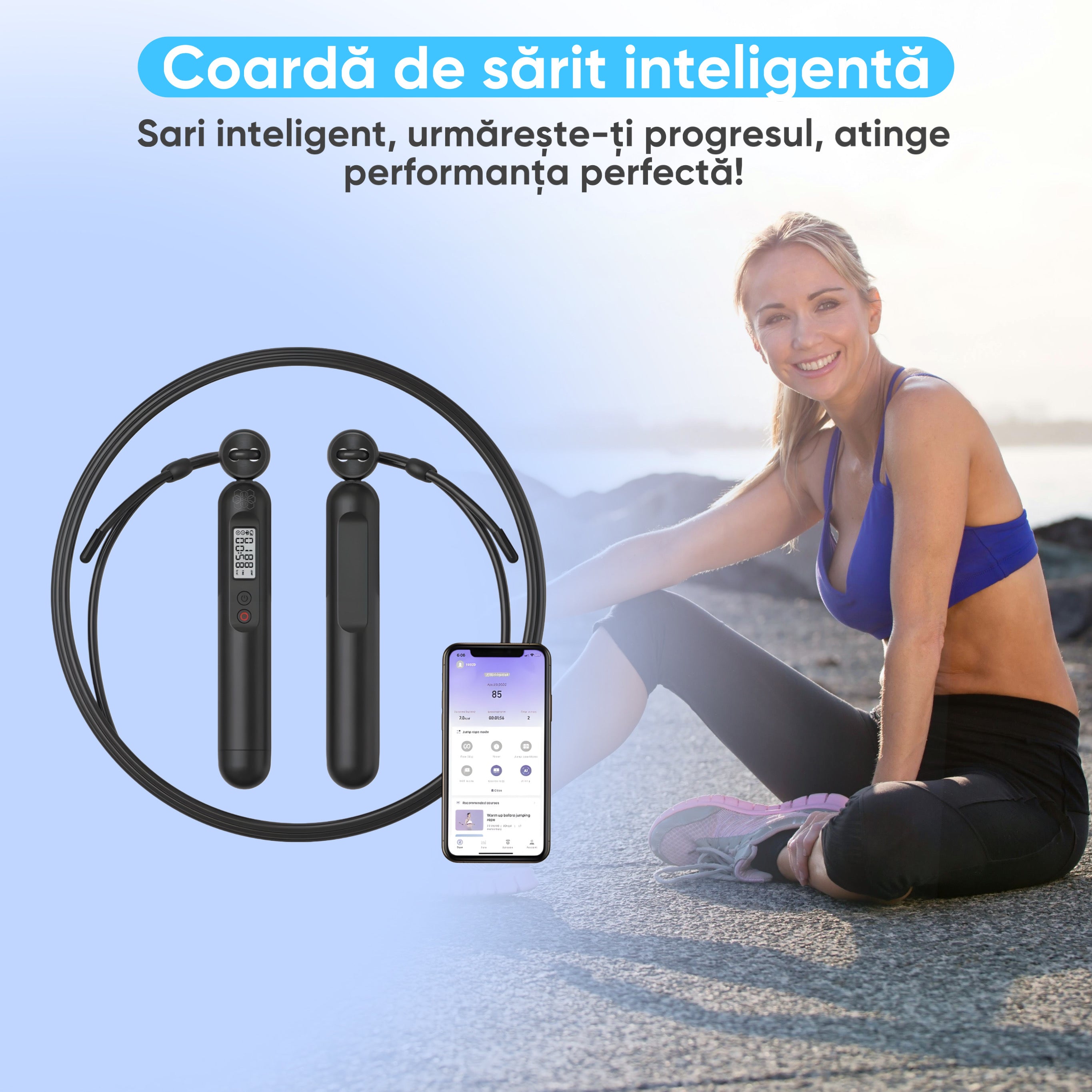 Coarda de sarit Smart HexaHealth cu senzor Hall dublu, Bluetooth, 3m
