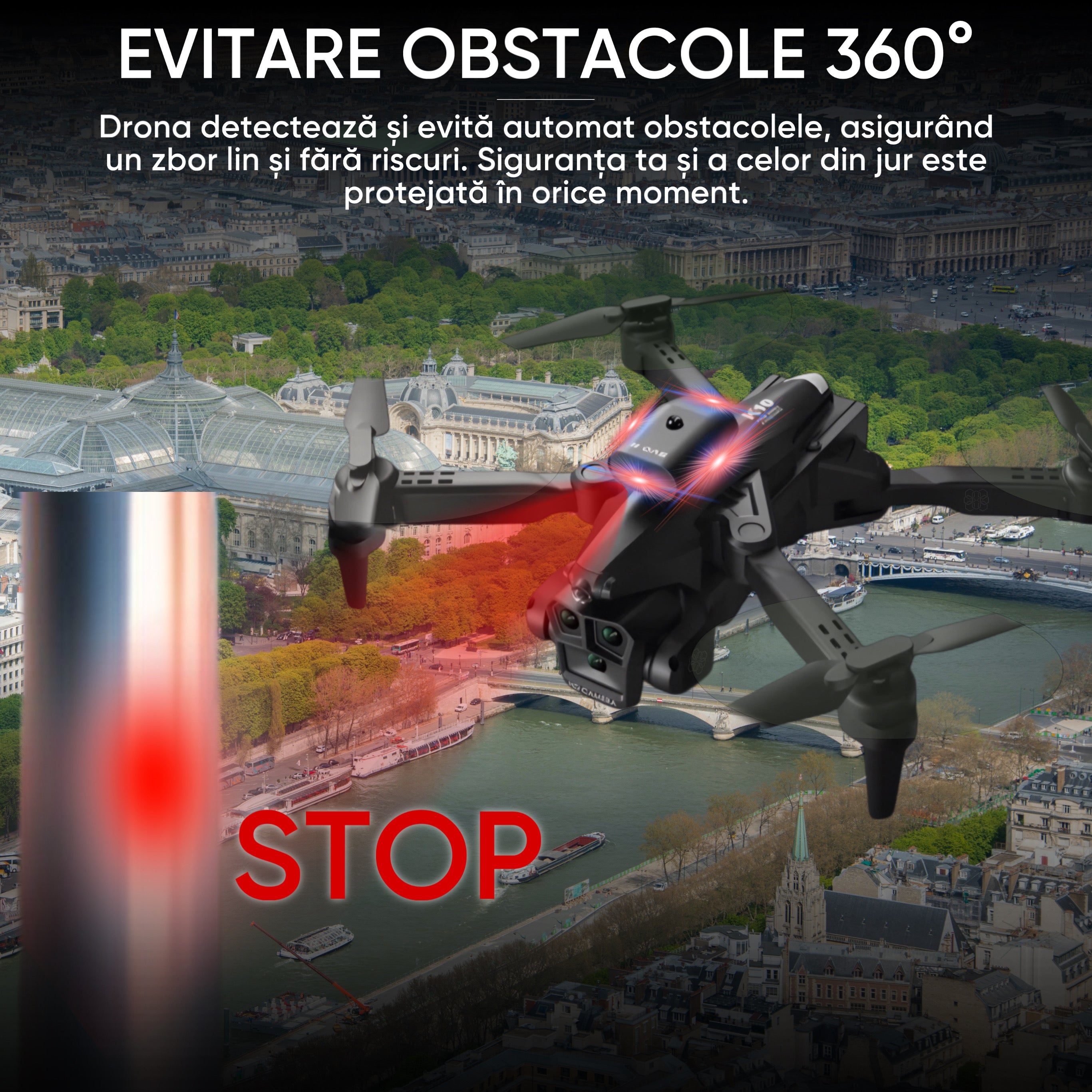 Drona inteligenta, HexaCraft IFAero, Cu 3 camere, Evitare obstacole 360°