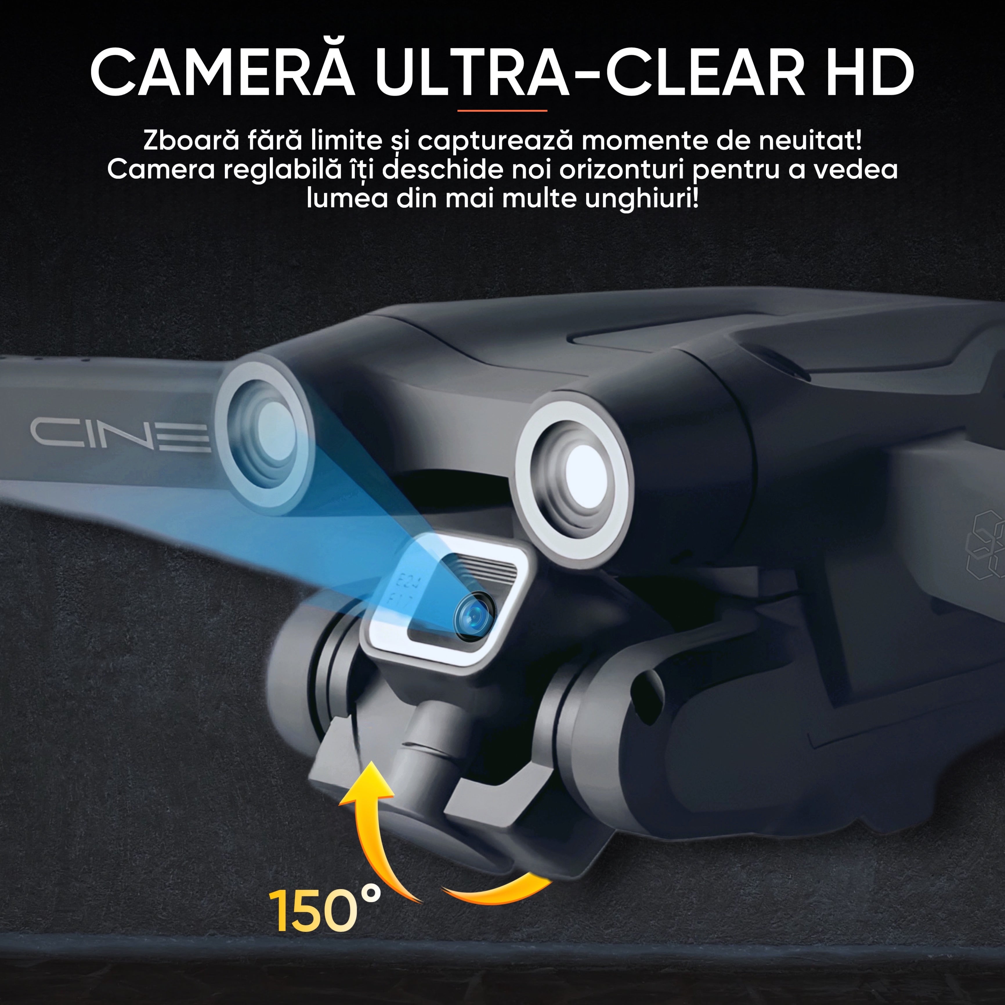 Drona cu camera duala Ultra-Clear HD, HexaCraft, Model ShadowHex, Gri