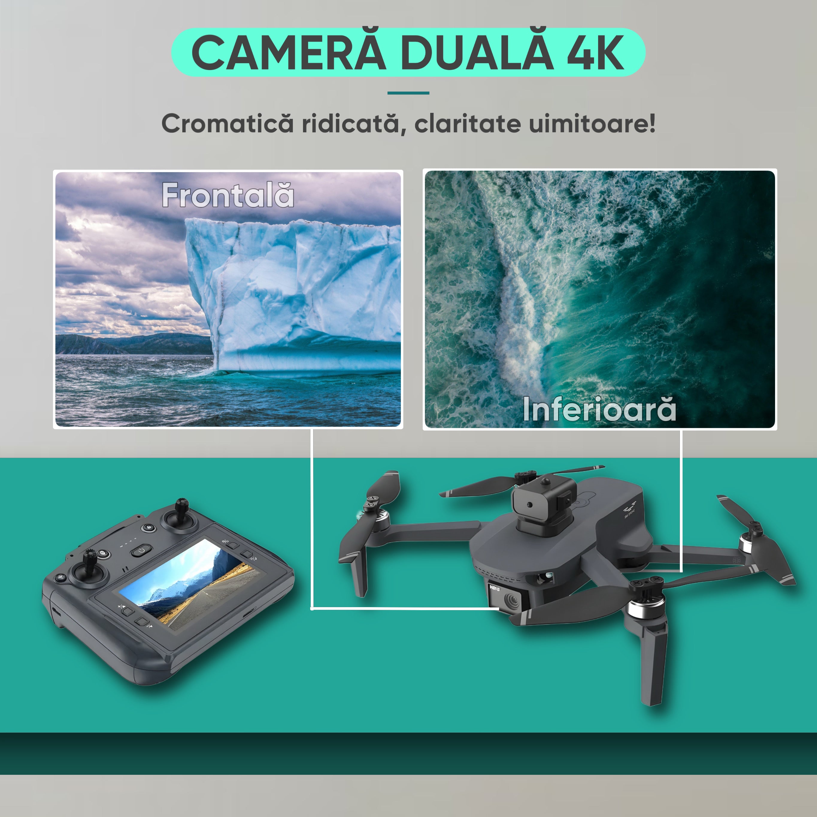 Drona profesionala HexaCraft, Model Vision360 Pro, Camera duala 4K