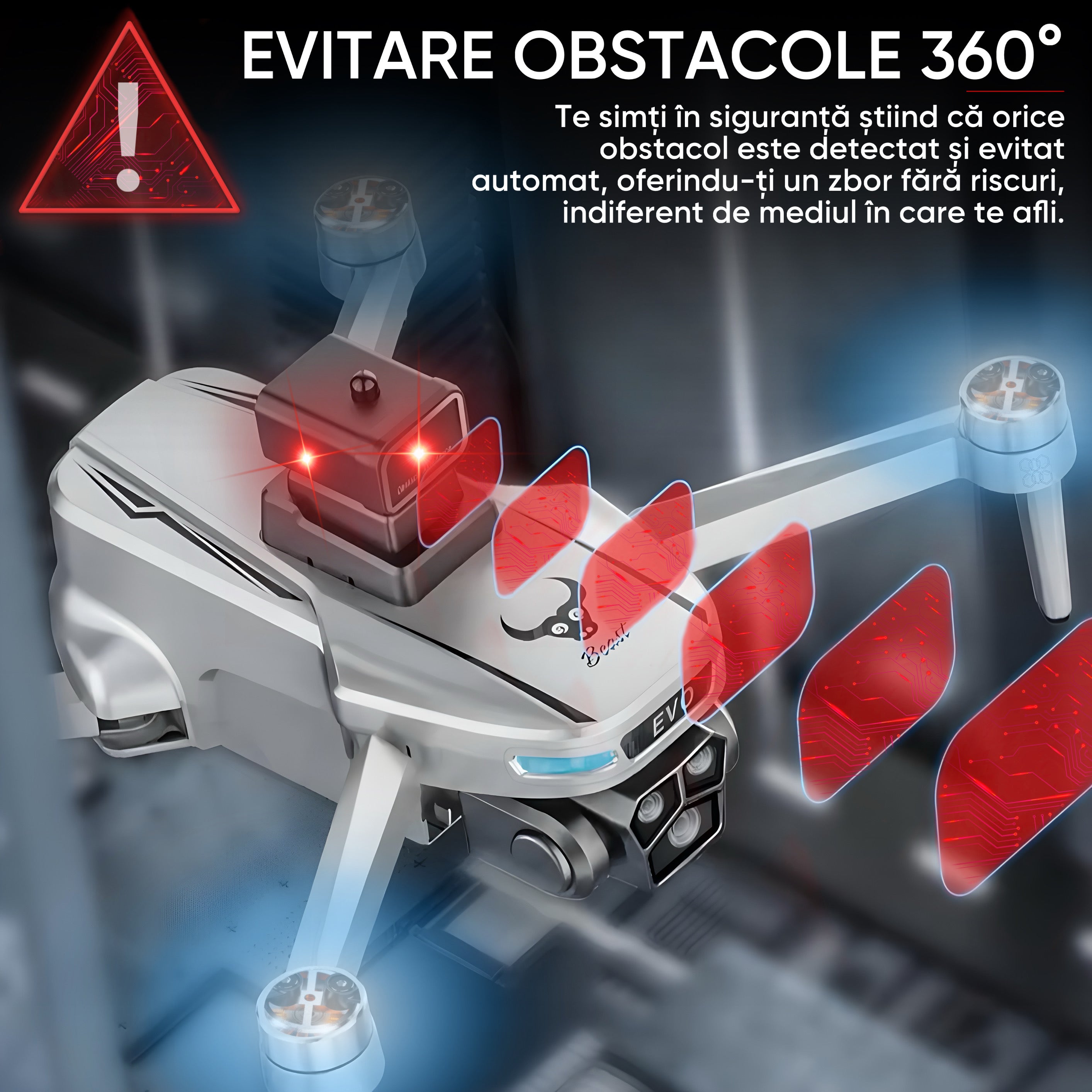 Drona inteligenta HexaCraft, model WhiteBeast, Camera tripla