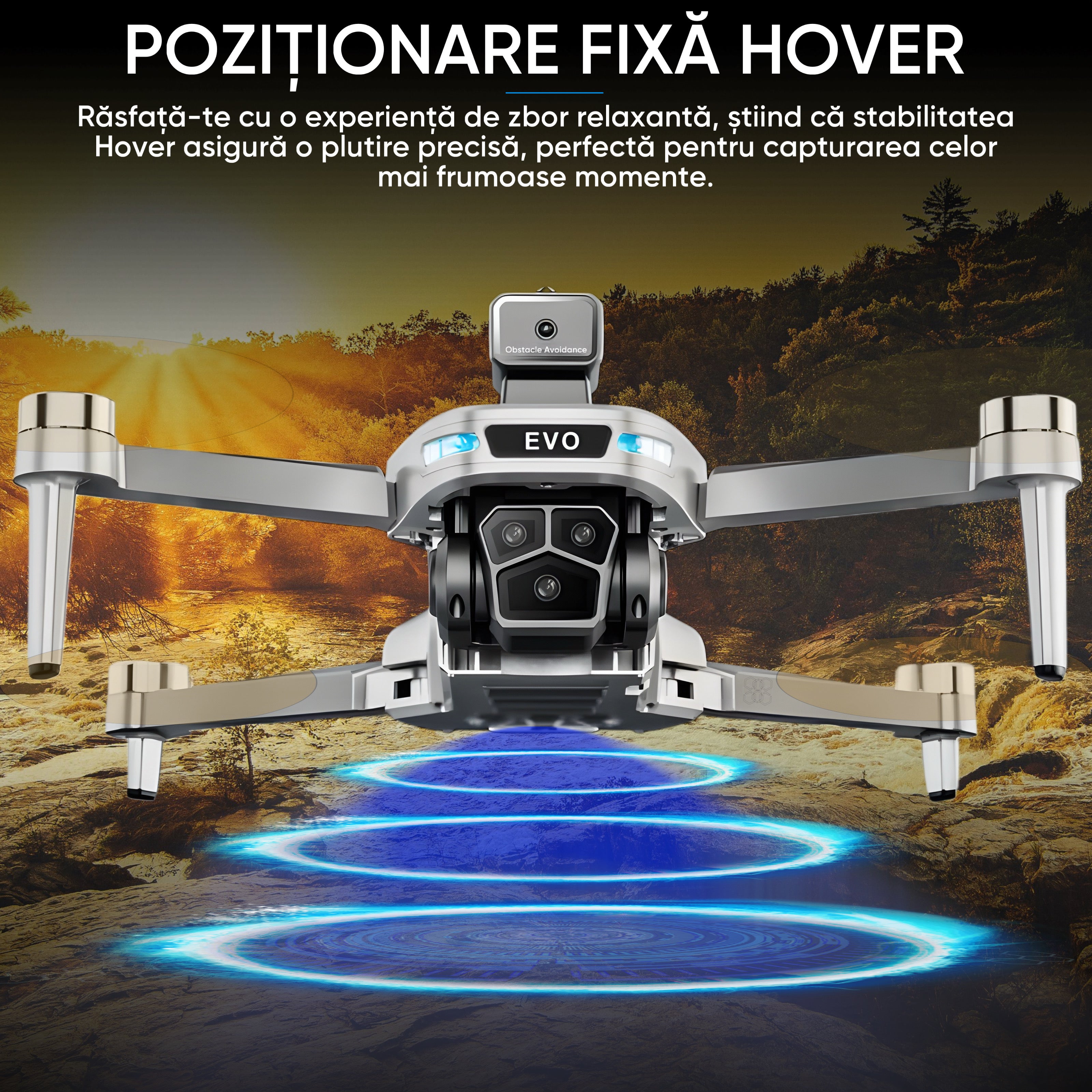 Drona inteligenta HexaCraft, model WhiteBeast, Camera tripla