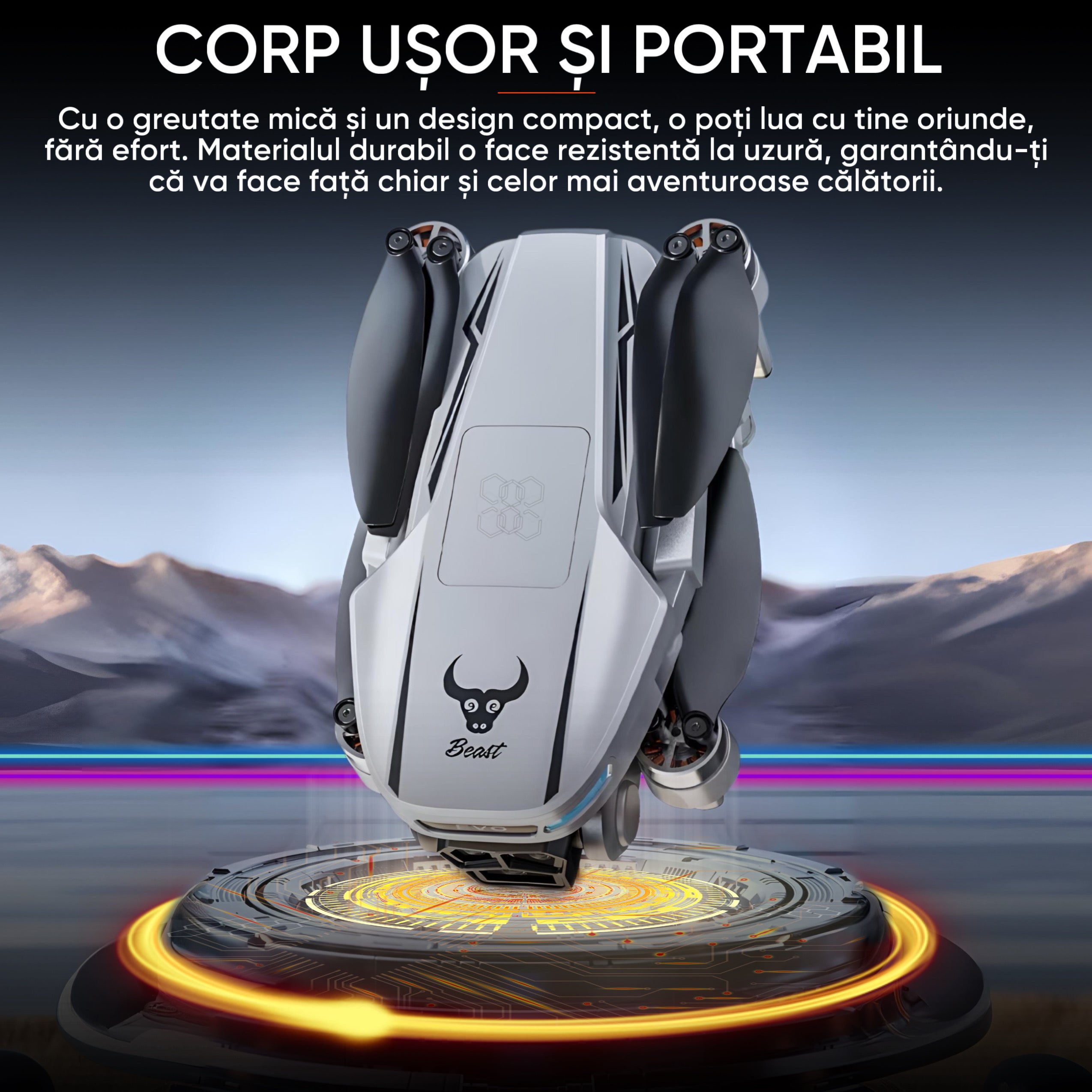 Drona inteligenta HexaCraft, model WhiteBeast, Camera tripla