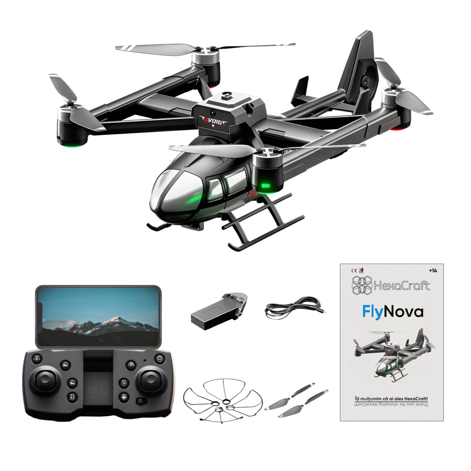 Drona HexaCraft, model FlyNova tip elicopter, Camera duala HD