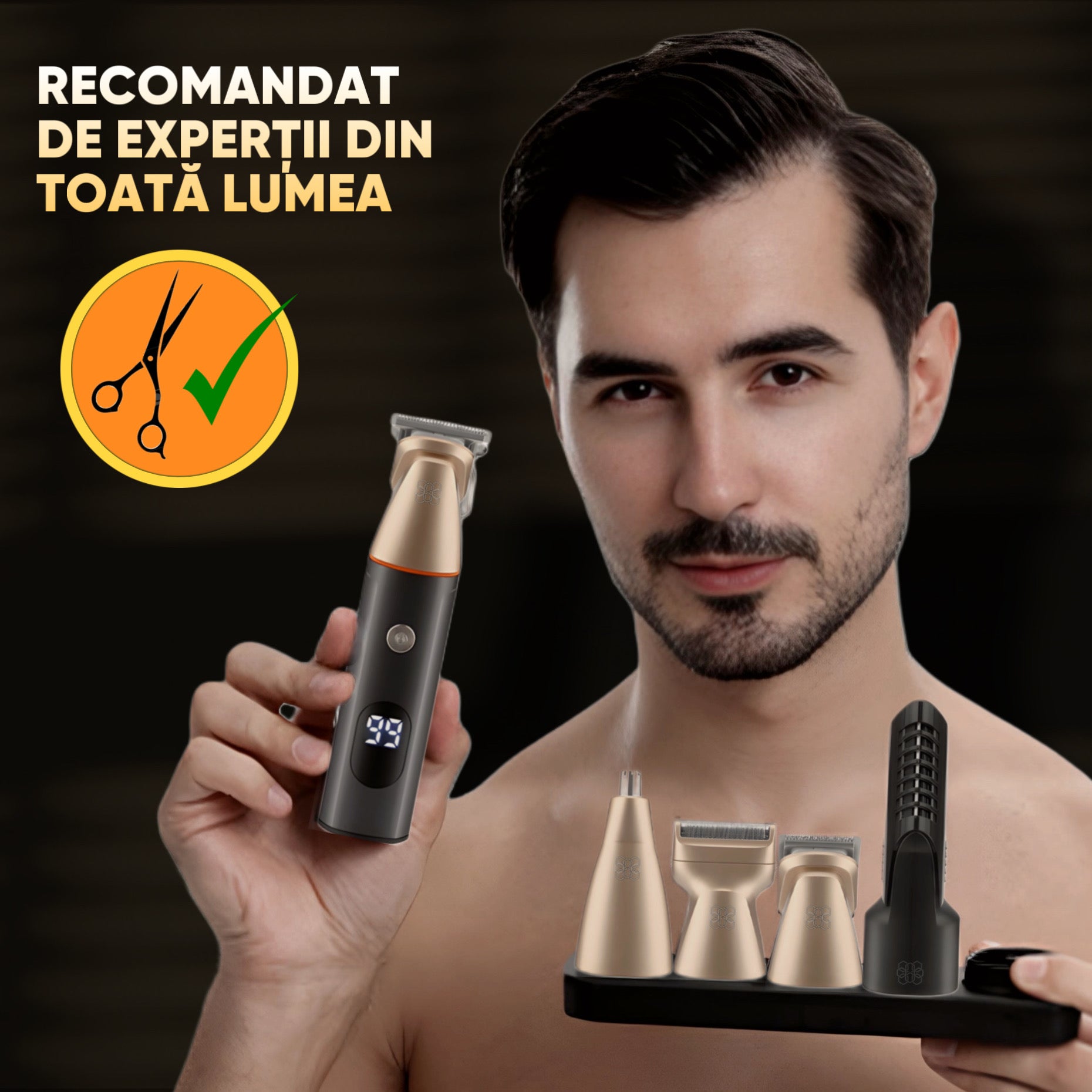 Masina de tuns si aparat de ras 5 in 1 cu statie de incarcare, HexaCut