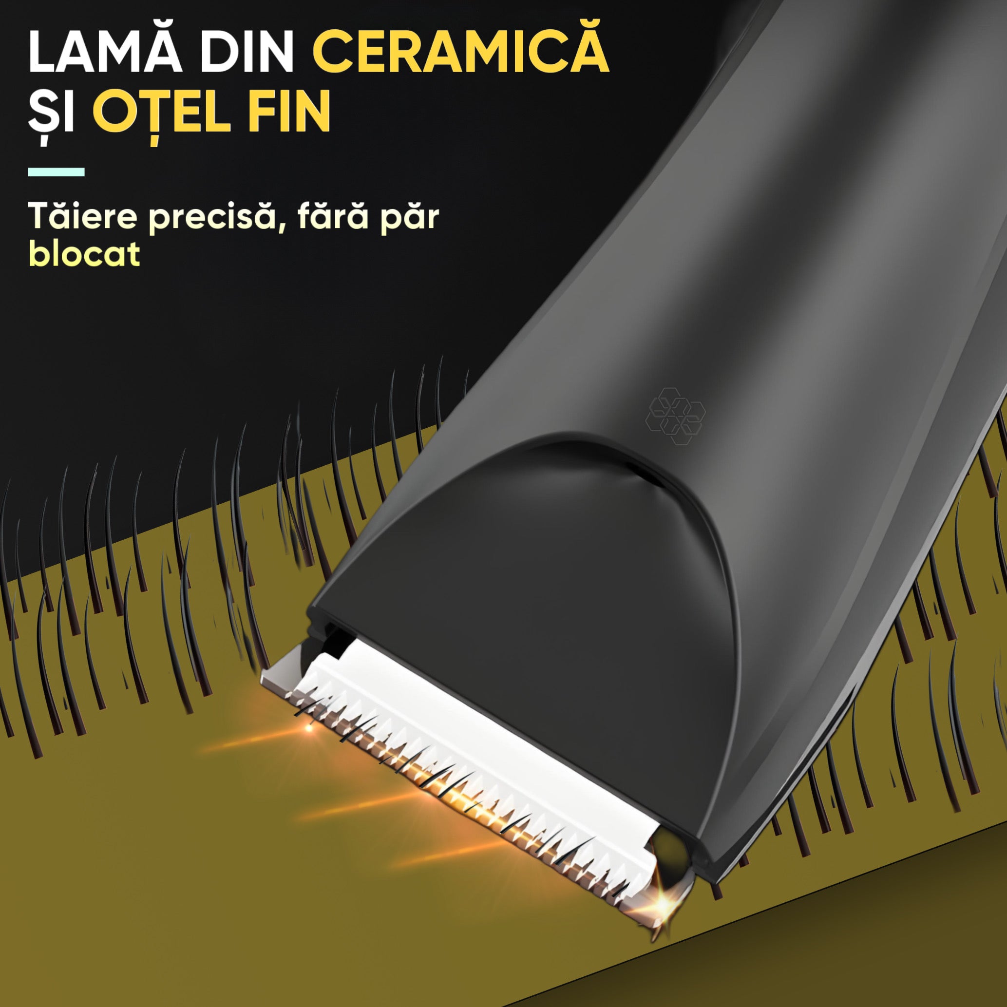 Trimmer cu lama ceramica si Lumina LED, HexaCut, Negru