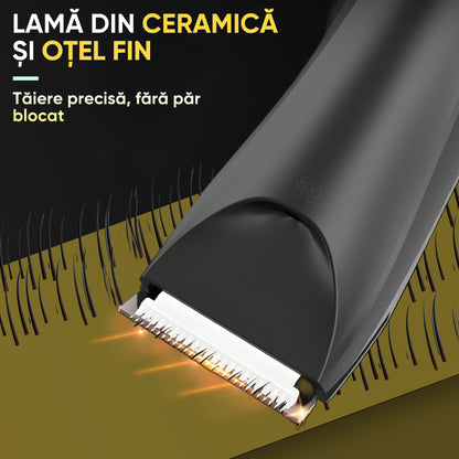 Trimmer cu lama ceramica si Lumina LED, HexaCut, Negru