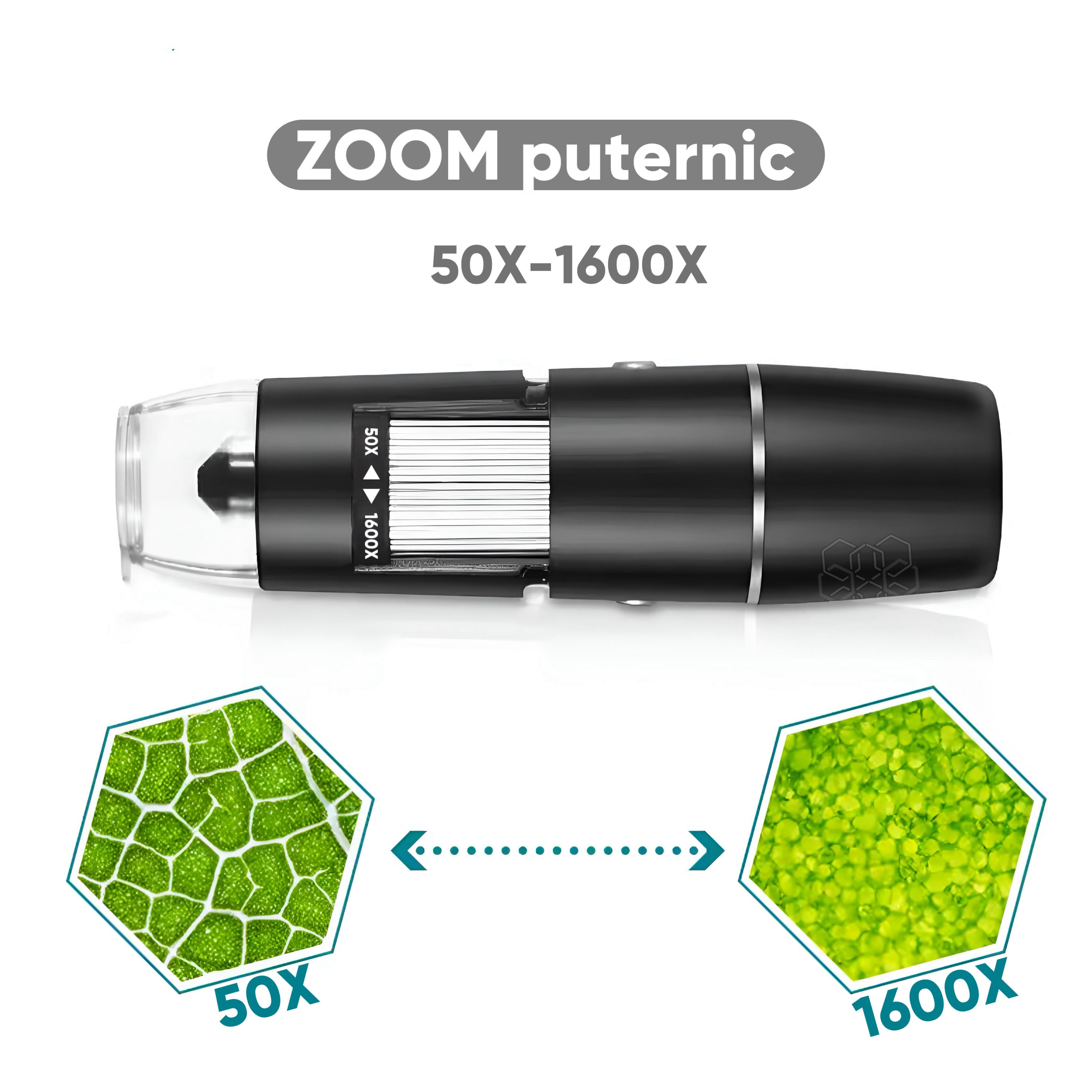 Microscop Digital 1600X cu lumina LED si 2 adaptoare, HexaEye