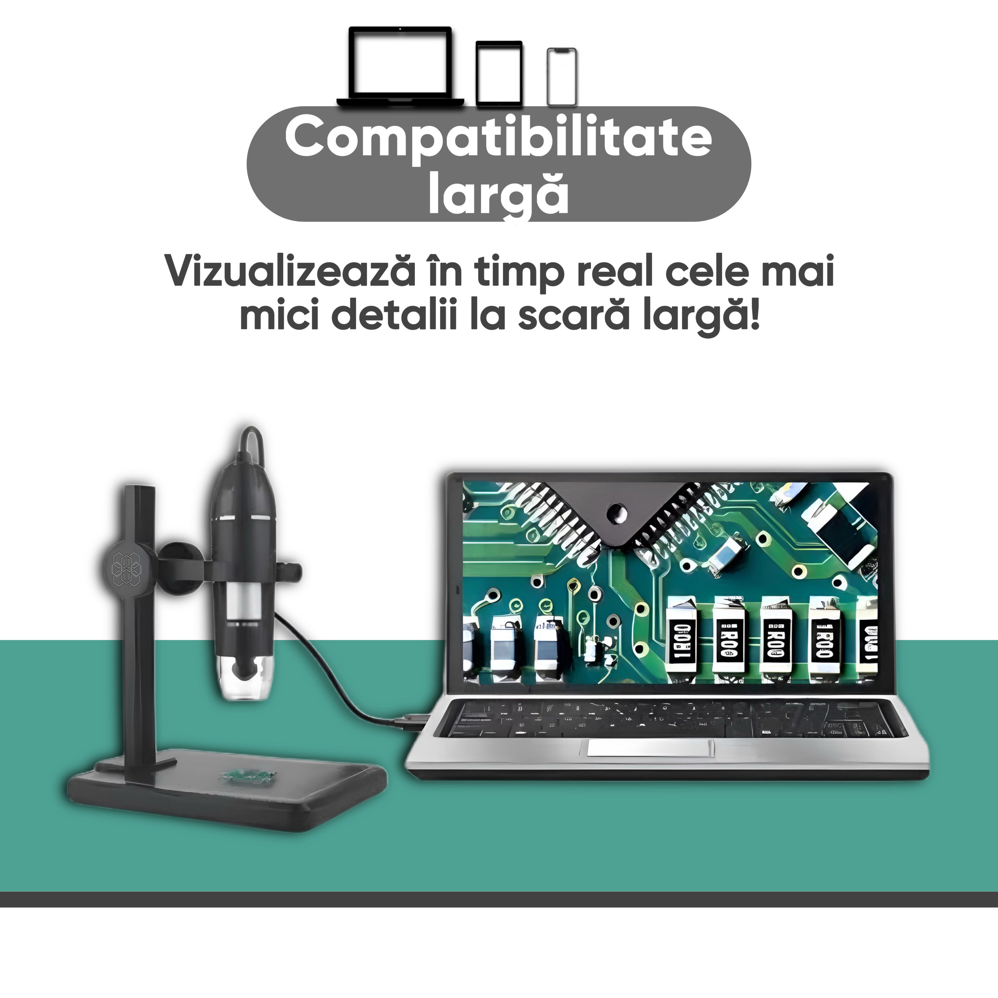 Microscop Digital 1600X cu lumina LED si 2 adaptoare, HexaEye