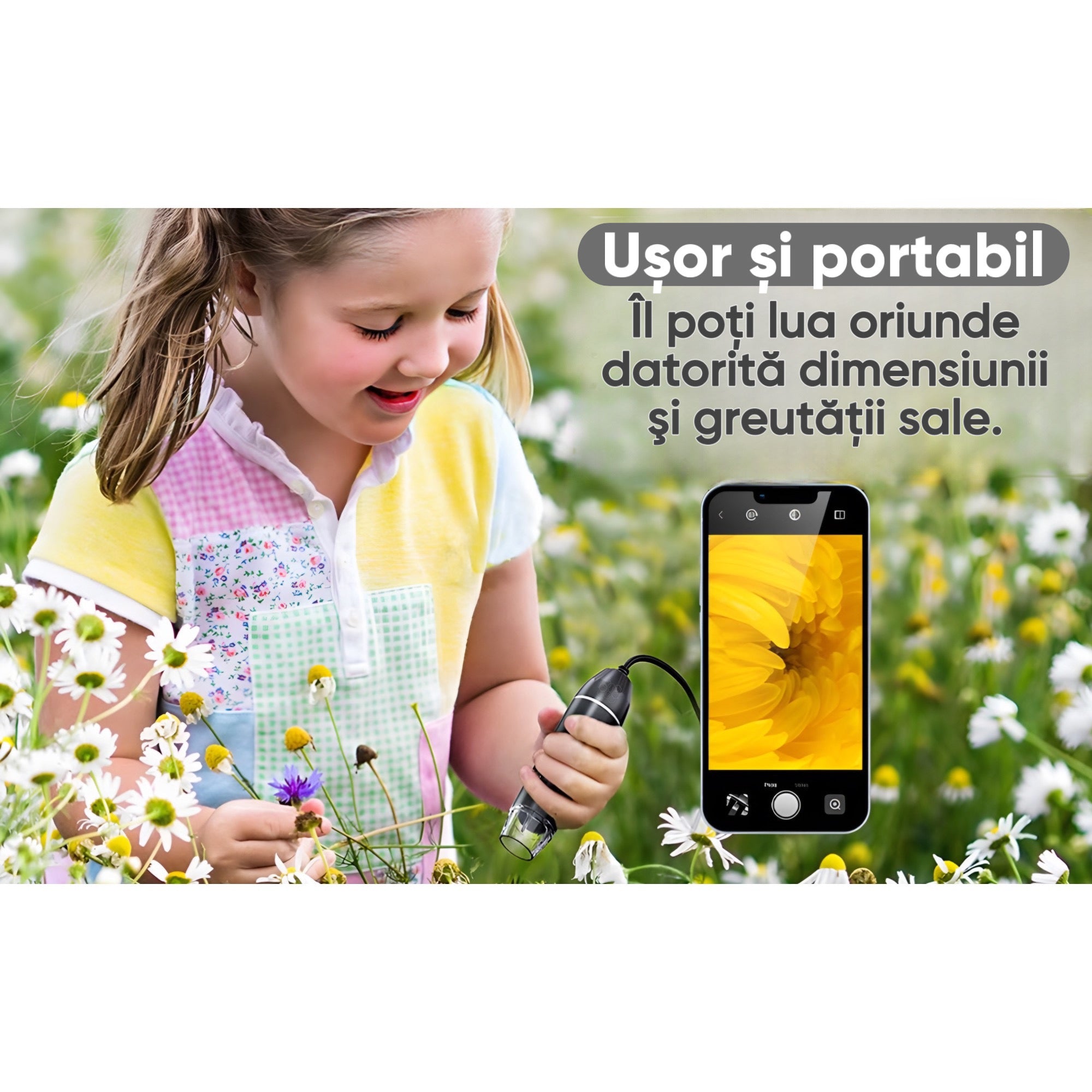 Microscop Digital 1600X cu lumina LED si 2 adaptoare, HexaEye