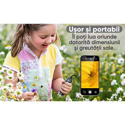 Microscop Digital 1600X cu lumina LED si 2 adaptoare, HexaEye